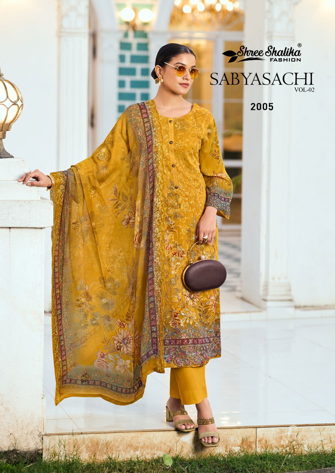 Sabyasachi Vol 2 By Shree Shalika Georgette Printed Embroidery Dress Material Wholesalers In Delhi